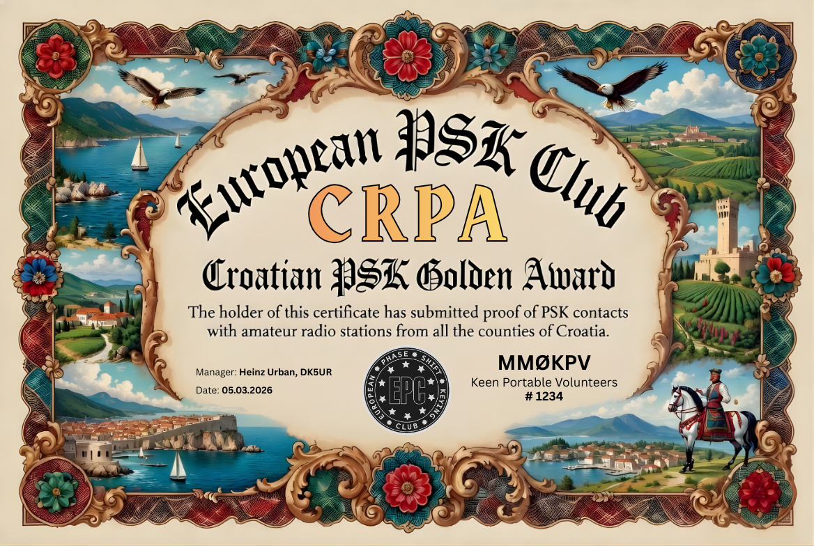 Croatian PSK Golden Award certificate